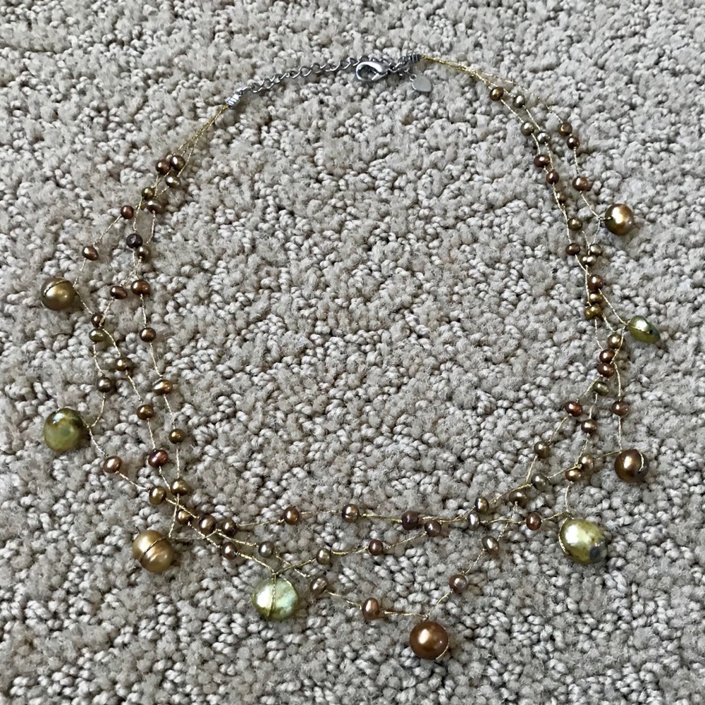 Green/Gold Cultured Pearl Necklace 19”